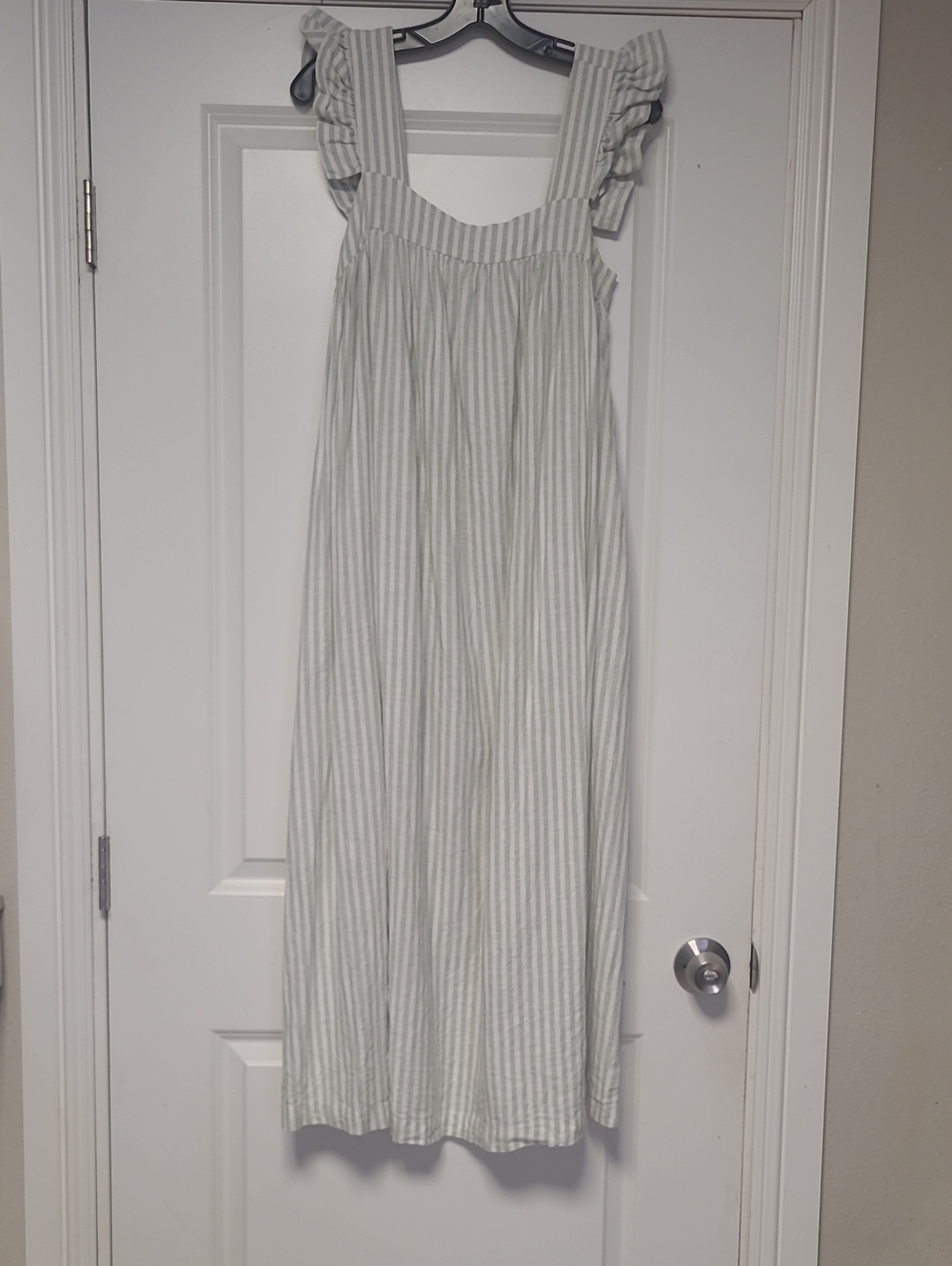 a new day Mint Green and White Striped Ruffle-Shoulder Sundress